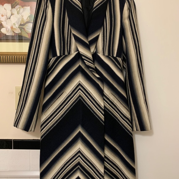 EUC Givenchy Paris Women Brown Stripe Virgin Wool Coat - Size Small - Picture 12 of 12